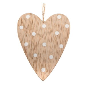 Sada 5 dřevěných závěsných ozdob ve tvaru puntíkovaného srdce Dakls, výška 9 cm
