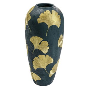 Tmavě zelená váza se zlatými listy Kare Design legance, výška 74 cm