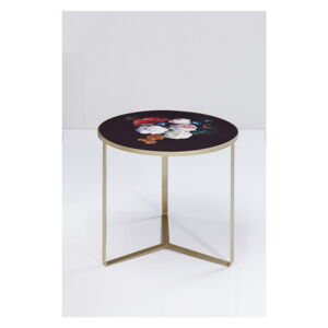 Černý odkládací stolek s deskou v květinovém dekoru Kare Design Flores, ø 45 cm