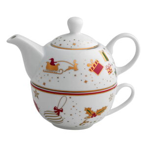 Porcelánová konvice na čaj s šálkem Brandani Alleluia Porcelain, délka 15 cm