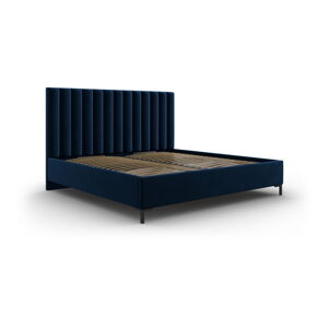 Tmavě modrá čalouněná dvoulůžková postel s úložným prostorem s roštem 140x200 cm Casey – Mazzini Beds