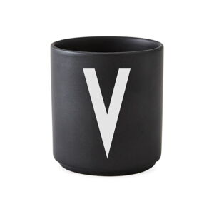Černý porcelánový šálek Design Letters Alphabet V, 250 ml