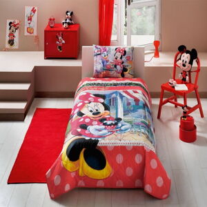 Dětský bavlněný přehoz přes postel s povlakem na polštář Minnie Tea Time, 160 x 220 cm