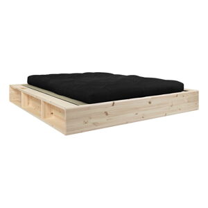 Dvoulůžková postel z masivního dřeva s černým futonem Double Latex a tatami Karup Design, 160 x 200 cm