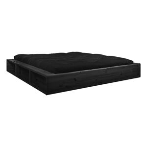 Černá dvoulůžková postel z masivního dřeva s úložným prostorem a černým futonem Comfort Karup Design Ziggy, 180 x 200 cm