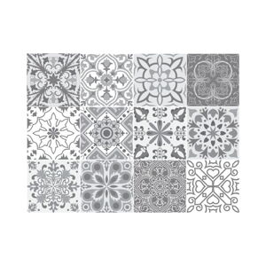 Sada 12 nástěnných samolepek Ambiance Wall Decal Tiles Grey and White Torino, 15 x 15 cm