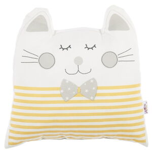 Žlutý dětský polštářek s příměsí bavlny Mike & Co. NEW YORK Pillow Toy Big Cat, 29 x 29 cm