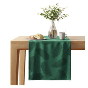 Zelený běhoun na stůl se sametovým povrchem AmeliaHome Peacock, 40 x 140 cm