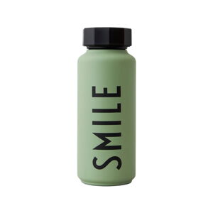 Světle zelená termo láhev Design Letters Smile, 500 ml