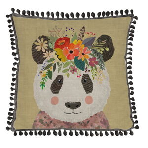 Polštář s příměsí lnu Little Nice Things Floral Panda, 45 x 45 cm
