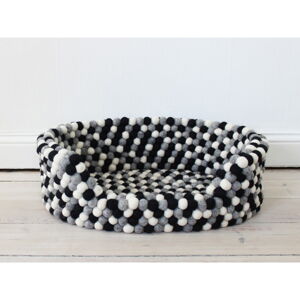 Černo-bílý kuličkový vlněný pelíšek pro domácí zvířata Wooldot Ball Pet Basket, 80 x 60 cm
