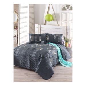 Set přehozu přes postel a povlaku na polštář s příměsí bavlny Trace Anthracite, 160 x 220 cm