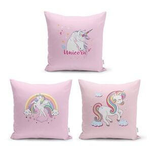 Sada 3 povlaků na polštáře Minimalist Cushion Covers Pink Unicorn, 45 x 45 cm