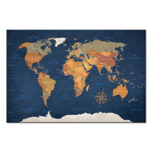 Nástěnka s mapou světa Bimago Ink Oceans, 90 x 60 cm