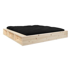 Dvoulůžková postel z masivního dřeva s úložným prostorem a černým futonem Comfort Mat Karup Design, 180 x 200 cm