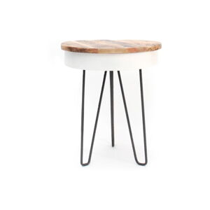Bílý odkládací stolek s dřevěnou deskou LABEL51 Saria
