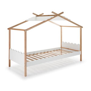 Bílá dětská postel s konstrukcí z borovicového dřeva Marckeric Nuvem, 90 x 190 cm
