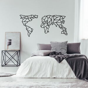 Černá kovová nástěnná dekorace Geometric World Map, 150 x 80 cm