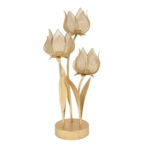 Železný svícen na 3 svíčky ve zlaté barvě Mauro Ferretti Flowery, výška 66 cm