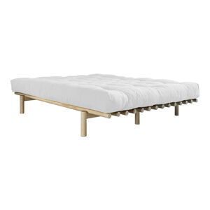 Dvoulůžková postel z borovicového dřeva s matrací Karup Design Pace Comfort Mat Natural Clear/Natural, 180 x 200 cm