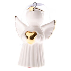 Bílý porcelánový závěsný anděl se srdcem Dakls