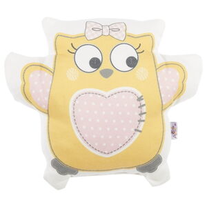 Žlutý dětský polštářek s příměsí bavlny Mike & Co. NEW YORK Pillow Toy Owl, 32 x 26 cm