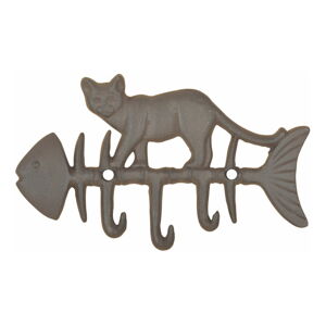 Litinový nástěnný háček s motivem ryby a kočky Esschert Design