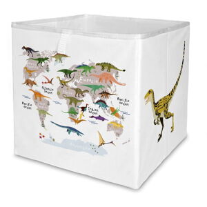 Bílý látkový dětský organizér na hračky  32x32x32 cm Dino World Map – Butter Kings