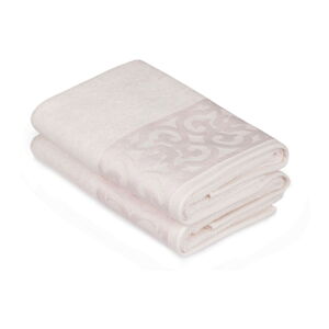 Sada 2 bílých bavlněných ručníků na ruce s krémovým lemováním Grace, 50 x 90 cm