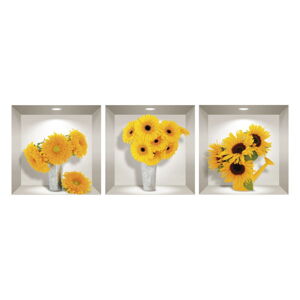 Sada 3 3D samolepek na zeď Ambiance Sunflowers