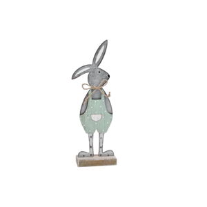 Šedá dekorace na podstavci králík v zelených kalhotách Ego Dekor, 25,5 x 9 x 4 cm