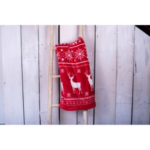 Červená mikroplyšová deka My House Deer, 150 x 200 cm