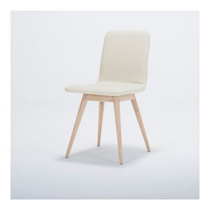 Jídelní židle z masivního dubového dřeva s koženým bílým sedákem Gazzda Ena