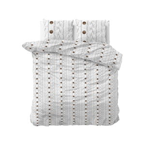 Bílé flanelové povlečení na dvoulůžko Sleeptime Knit Buttons, 200 x 220 cm