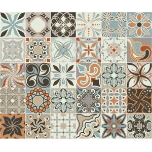 Sada 30 nástěnných samolepek Ambiance Cement Tiles Bali, 10 x 10 cm