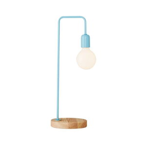 Světle modrá stolní lampa s dřevěným podstavcem Valetta