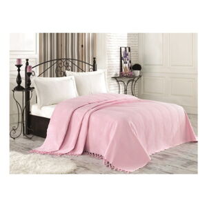 Růžový bavlněný přehoz přes postel na dvoulůžko Clemence, 220 x 240 cm