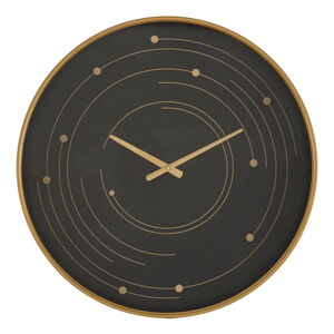 Černé nástěnné hodiny s rámem ve zlaté barvě Mauro Ferretti Plix, ø 60 cm