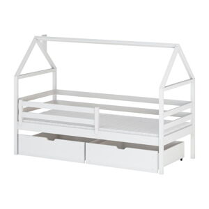 Bílá domečková dětská postel s úložným prostorem 70x160 cm Aron - Lano Meble