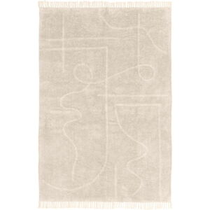Světle béžový ručně tkaný bavlněný koberec Westwing Collection Lines, 160 x 230 cm